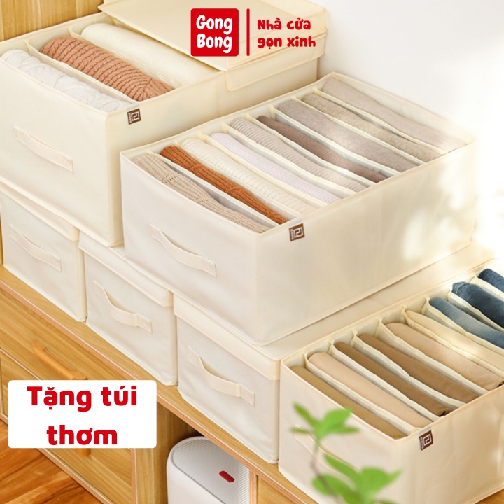 Hộp vải chia 9 ngăn đựng quần jean áo sơ mi thun cộc tay mùa hè đa năng khay túi vải cao cấp sắp xếp gọn gàng tủ đồ