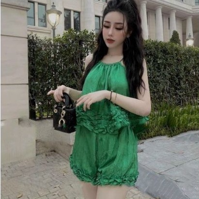 Sét bộ ngủ áo Yếm quần bèo vải Đũi Nhăn Cao cấp