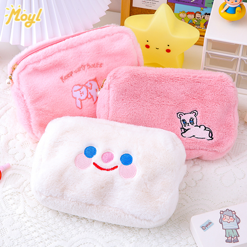 Túi đựng bút chì vải lông sức chứa lớn phong cách Nhật Bản cho nữ