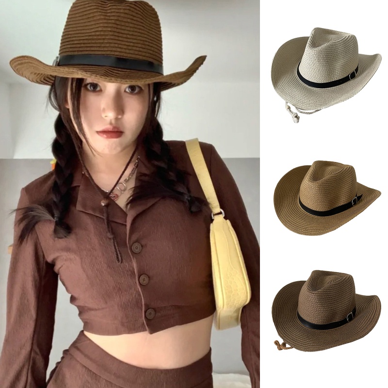 Mũ Rơm Cao Bồi Thoáng Khí Thời Trang Đi Biển Mùa Hè Cho Nữ