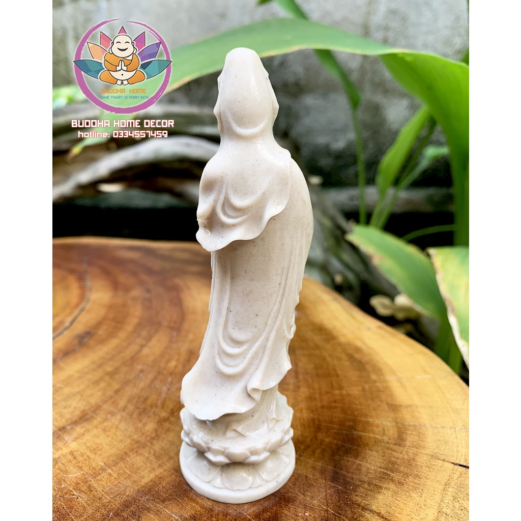 Tượng Mẹ Quan Âm 11cm đá sỏi màu trắng vàng trang trí nội thất nhà cửa- phong thủy- thờ cúng