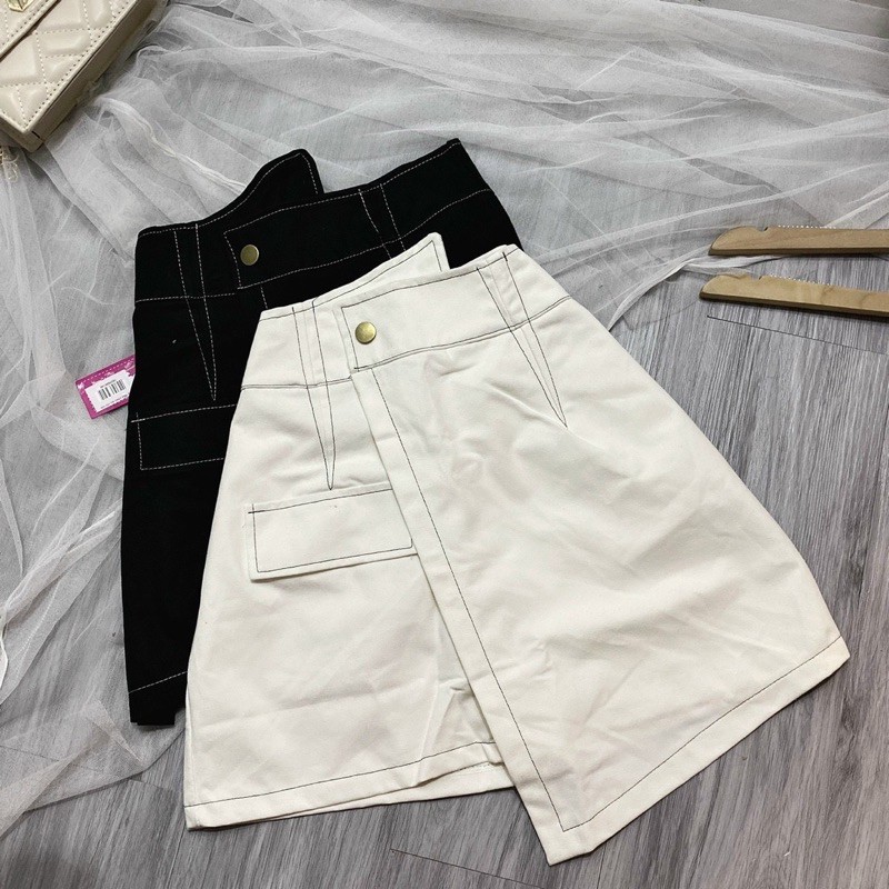 Chân váy quần ngắn chất vải kaki phối kiểu viền nổi có 2 Size S M | BigBuy360 - bigbuy360.vn