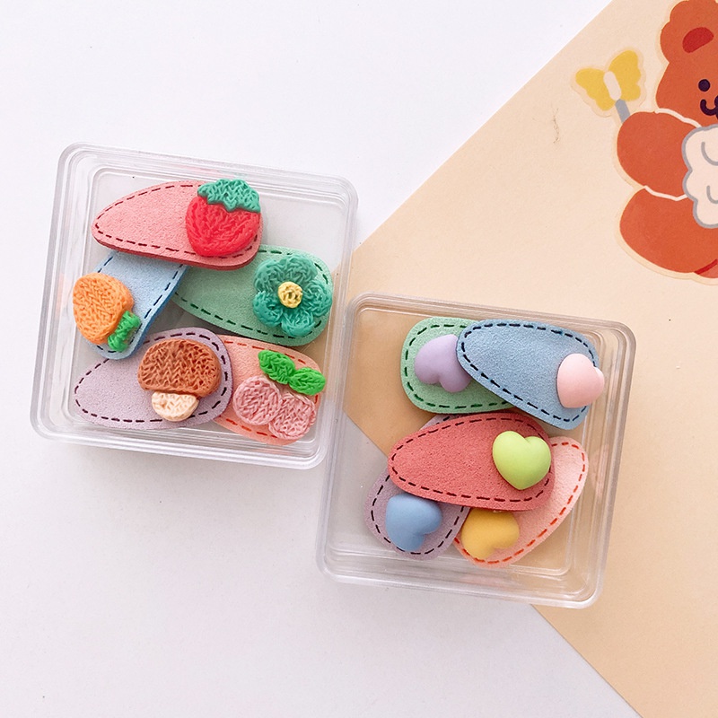 Hộp 5 Kẹp Tóc Da Cỡ Nhỏ Họa Tiết Hoạt Hình Dễ Thương Cho Bé