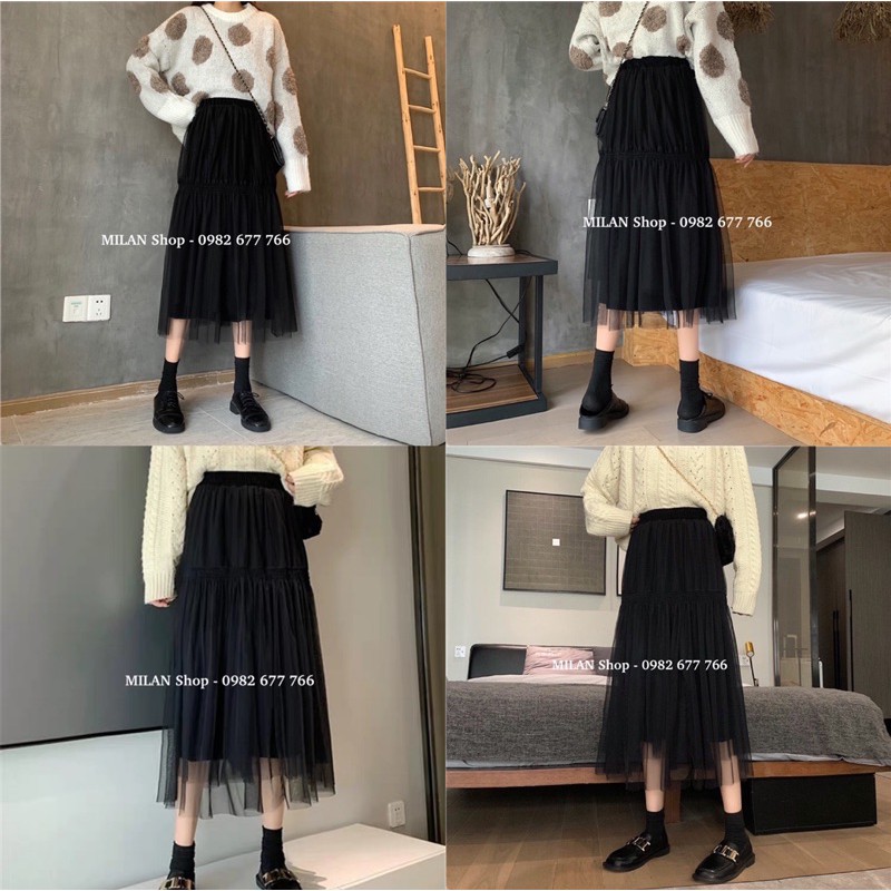 Chân váy von midi hai kiểu lót nhiều màu mix đồ quanh năm