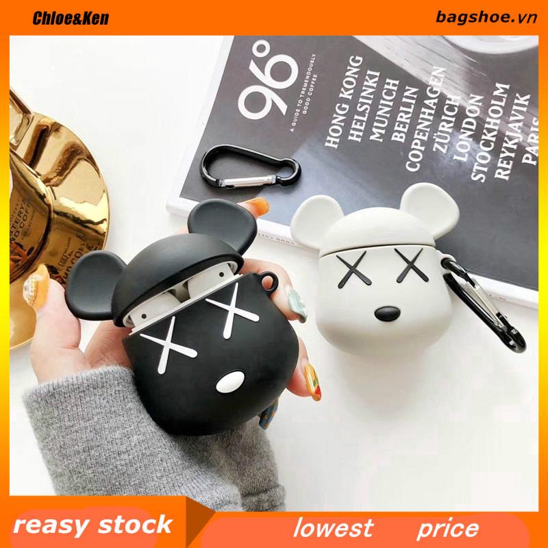 Hộp hình mặt gấu dễ thương có dây kéo tiện dụng để đựng tai nghe Airpods