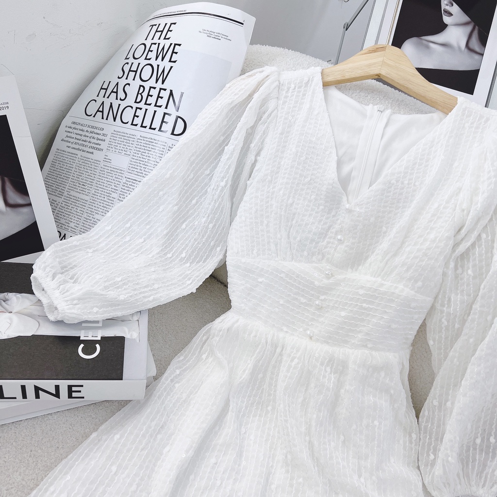 Đầm nữ màu Trắng dự tiệc dạo phố vải kim sa cao cấp AMY DRESS