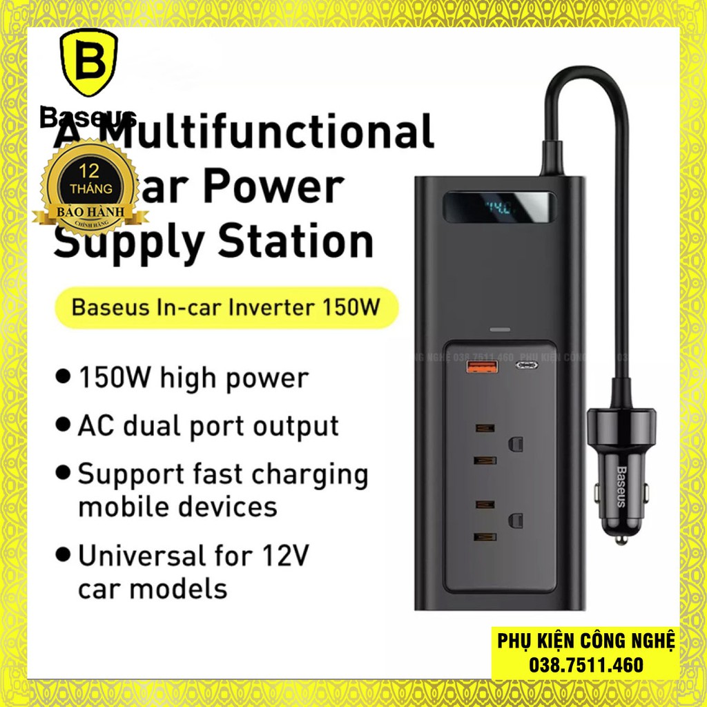 Bộ chuyển đổi nguồn điện dùng trên oto Baseus Power Inverter 150W