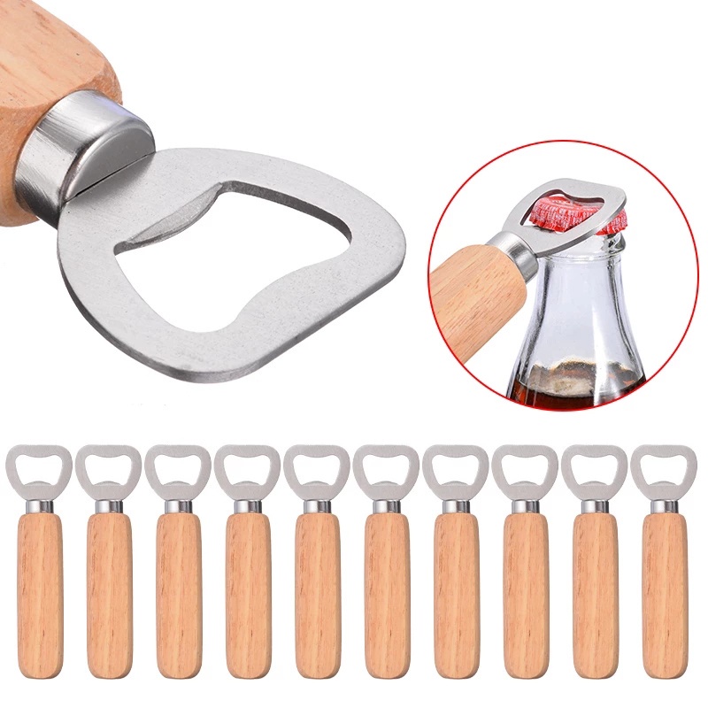 Kitchen  Wine Beer Soda Glass Cap Bottle Opener ,Bartender Wooden Rubber Bottle Opener Handheld Corkscrew