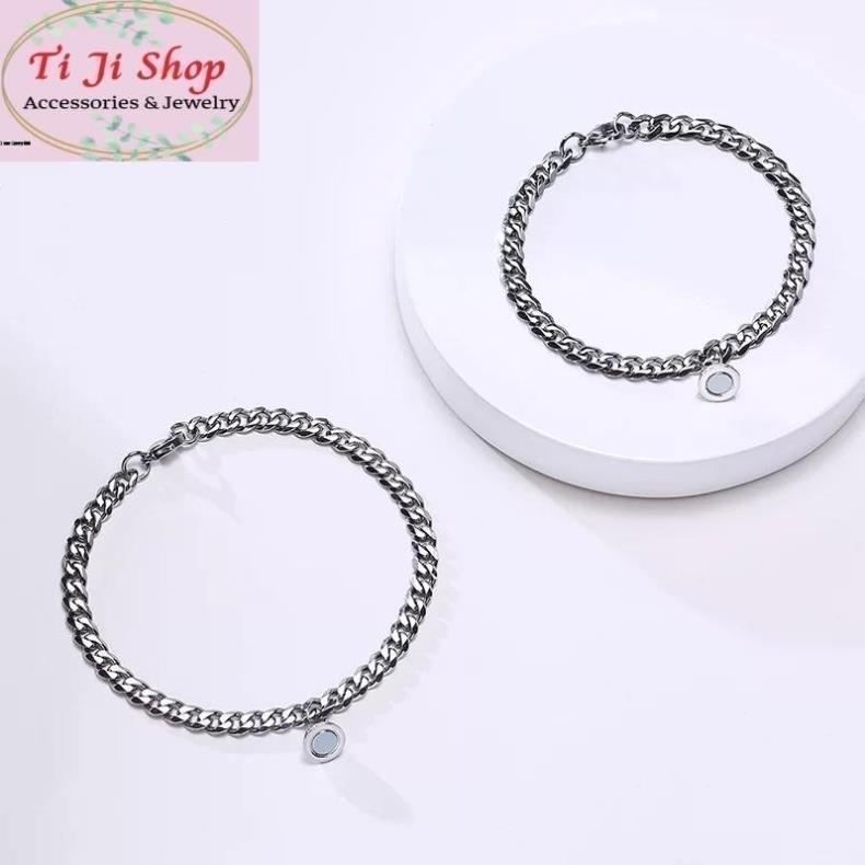 Vòng tay lắc tay cặp đôi inox nam châm hít đẹp không đen
