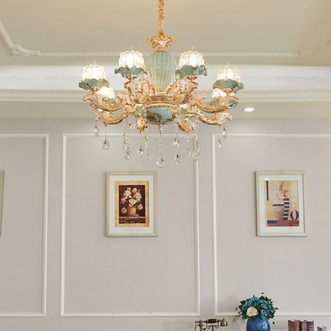 Đèn chùm LUKSER phong cách cao cấp trang trí nội thất hiện đại, sang trọng loại 8 bóng - kèm bóng LED chuyên dụng.