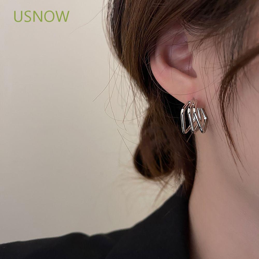 Bông tai hình vuông nhiều lớp bằng hợp kim phong cách Hàn Quốc thời trang cho nữ