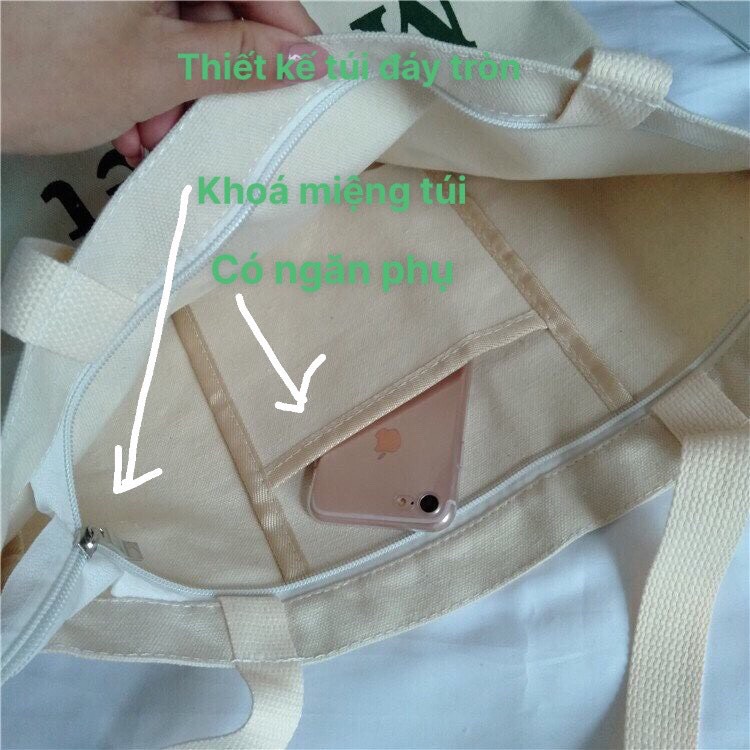 Túi tote vải đeo vai phong cách Hàn Quốc canvas bag giá rẻ đẹp đi học