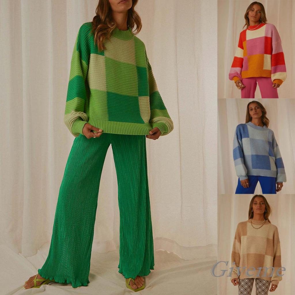 Áo Sweater Dệt Kim Tay Dài Cổ Tròn Màu Sắc Thời Trang Xuân Thu Cho Nữ