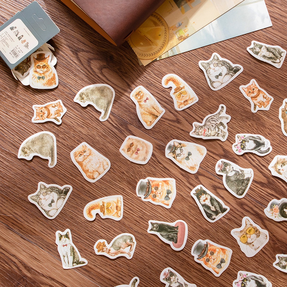 Set 46 Miếng Dán Hình Mèo Hoạt Hình Sáng Tạo Trang Trí Sổ Tay