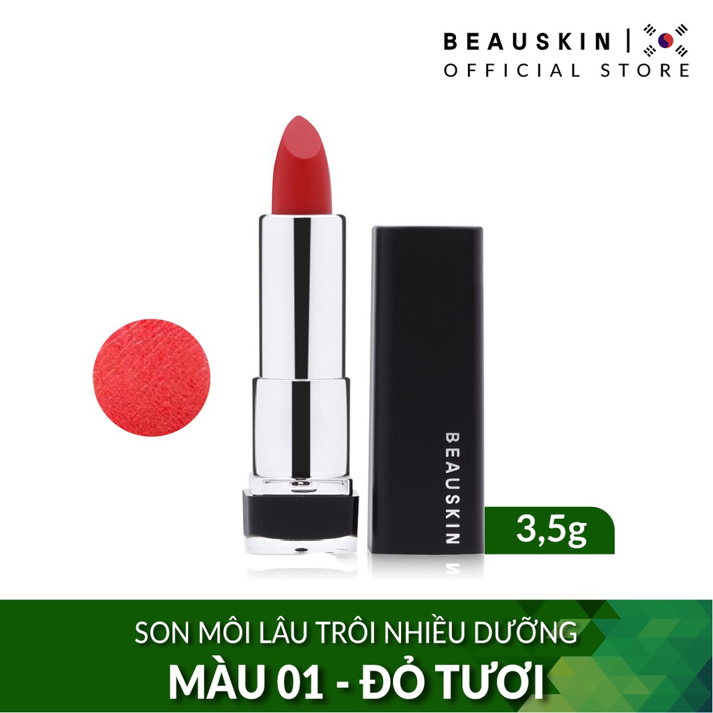 Son môi lâu trôi nhiều dưỡng Beauskin Crystal Lipstick No.1 Davi Red ( Đỏ Tươi) 3,5g