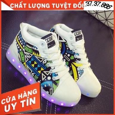 Giày Phát Sáng đèn Led 7 màu 8 chế độ cực đẹp-Giày phát sáng Nam-Nữ - Họa Tiết Xanh Cổ Cao