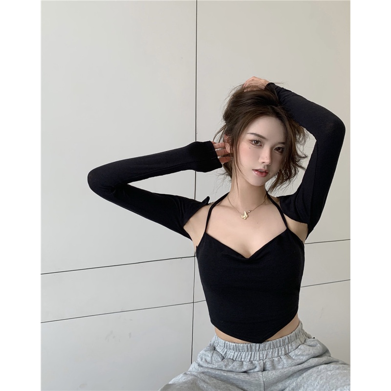 COZOK All-match fashion long-sleeved cardigan + sexy vest two-piece suit