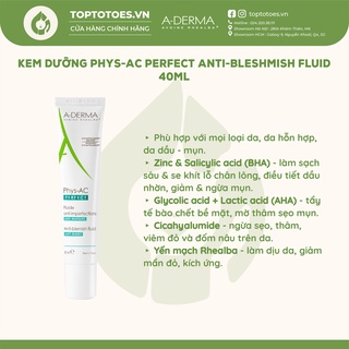 Kem dưỡng giảm mụn, thâm A-DERMA PHYS-AC PERFECT ANTI-BLEMISH FLUID 40ml [NHẬP KHẨU CHÍNH HÃNG 100%]
