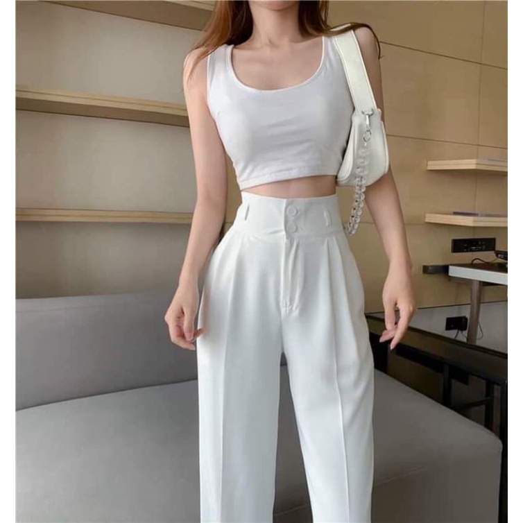 Quần ống rộng nữ lưng cao - ống suông nữ, quần vải 2 khuy ( 5 SIZE)