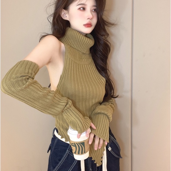 Áo len nữ dệt kim sexy cá tính kèm bao tay có video ảnh thật