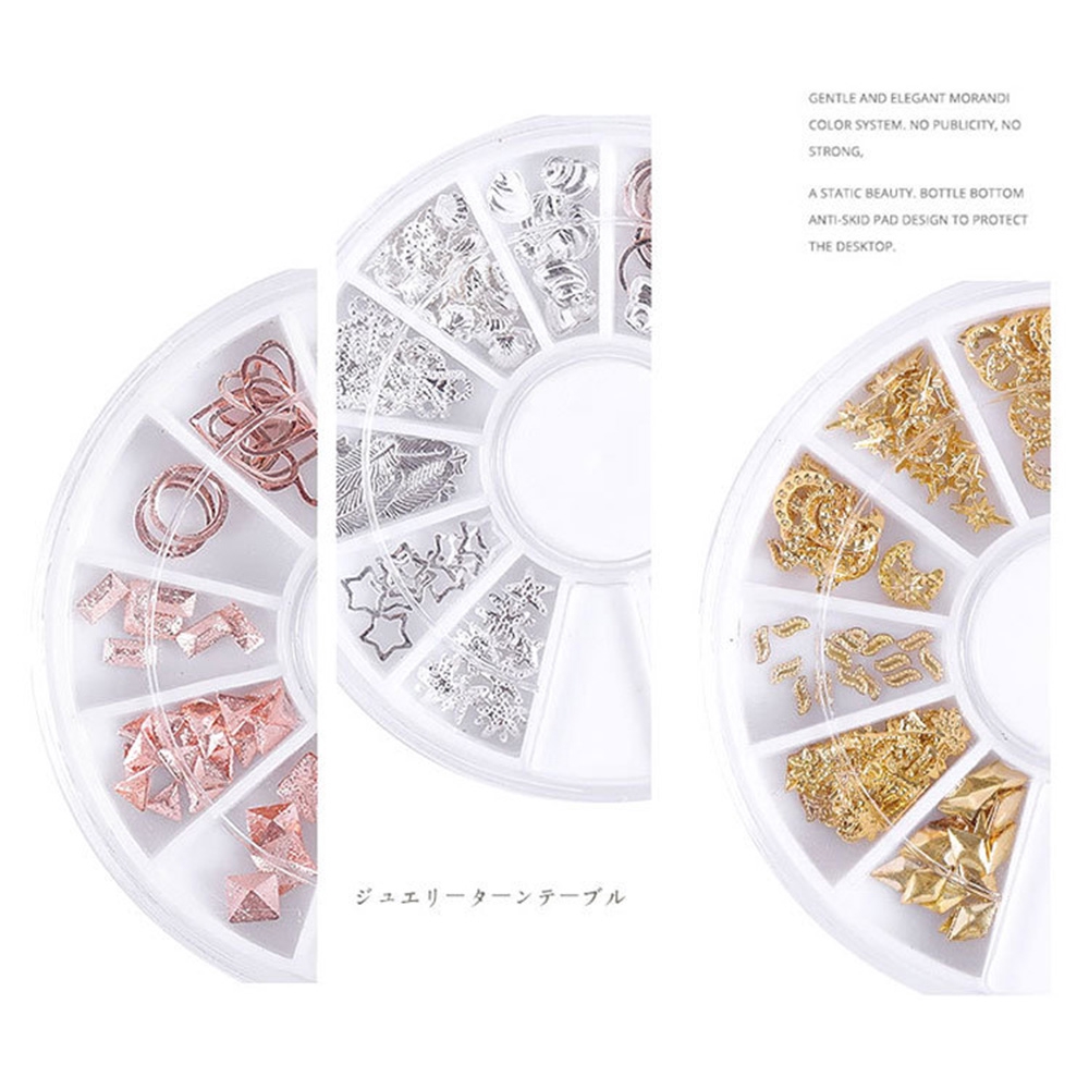 9 Style Nail Art Wheel Rose Gold/Silver/Gold 3D Nail Studs Rivet Metal Star Mixed Patterns Flat-back DIY Metal Nail Decoration