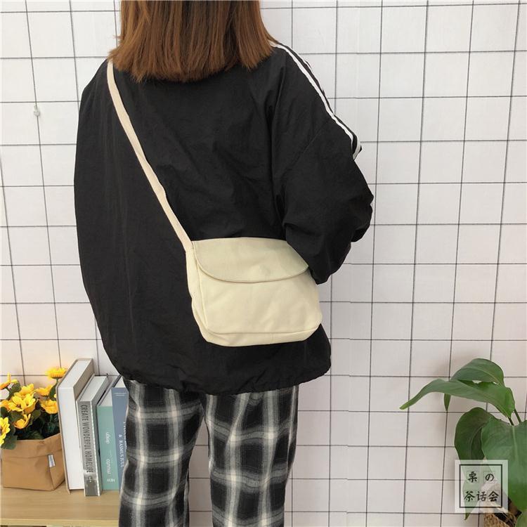 Túi Đeo Chéo Canvas Mini Màu Sắc Đơn Giản Phong Cách Harajuku Hàn Quốc