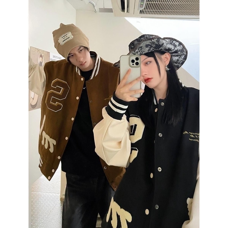 ÁO BOM BER DẠ TAY DA CHỮ THÊU HANG 2 LỚP QUẢNG CHÂU