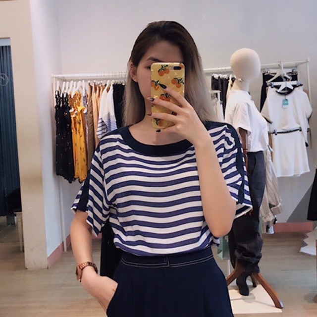 Áo sọc cổ tròn - Oxford stripe top - SODA POP