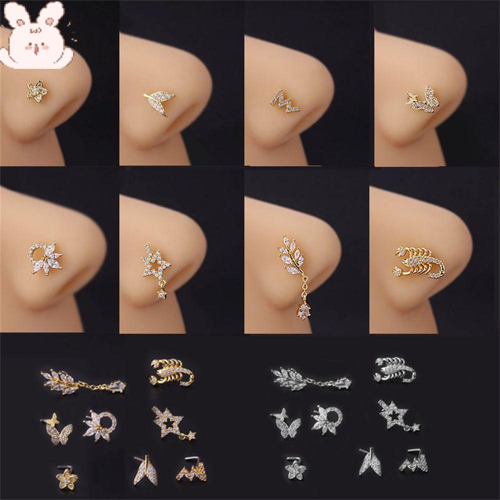 Khuyên Mũi Hình Chữ L Đính Đá Zircon Phong Cách Punk Thời Trang