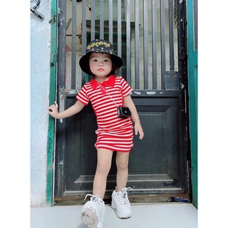 Đầm Body Sọc Đen Đỏ Chất Thun Bé Gái