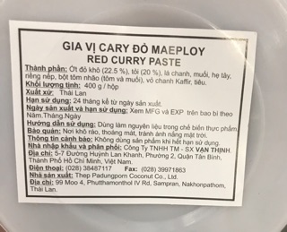 MAE PLOY Gia Vị Cary Đỏ / Cary Xanh Hộp 400gr Red Curry Paste & Green Curry Paste