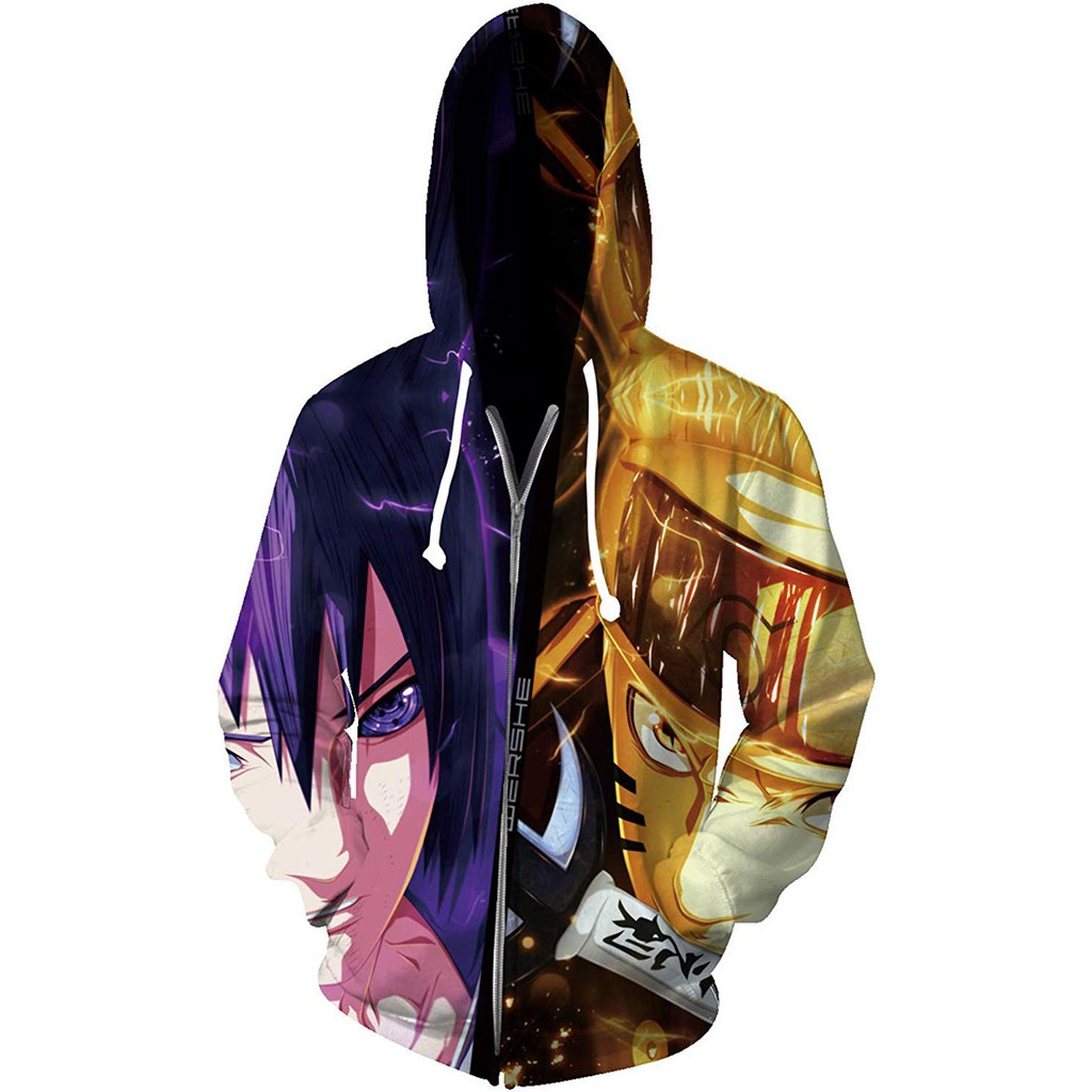 Áo khoác hoodie HUQISHA in họa tiết hoạt hình Naruto 3D thời trang cho nam nữ