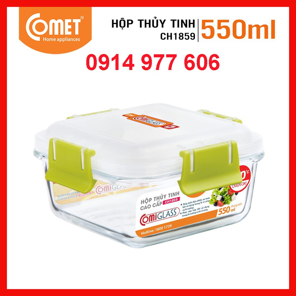 Hôp đựng thực phẩm thuỷ tinh vuông 550ml COMET - CH1859