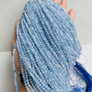 Vòng tay aquamarine cắt giác 3.5 ly chuỗi 108 hạt hàng thiên nhiên mệnh Thuỷ và Mộc-Minh Tâm Jewelry