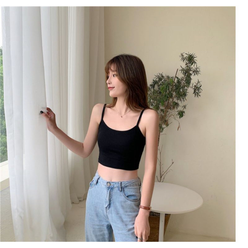 Áo Croptop Hai Dây Mùa Hè Chất Thun Bozip 2 Màu Đen - Trắng Form Unisex Dành Cho Nữ