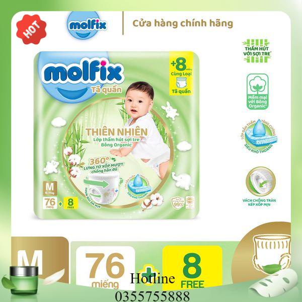 Tã Bỉm Quần Molfix Bông Organic tự nhiên đủ size M76+8 / L68+8 / XL62+8 / XXL56+8 / XXXL24+6 Cho Bé