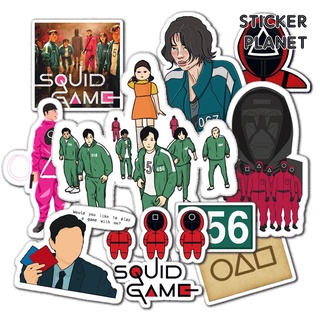 Bộ sticker Squid Game (2021) trò chơi con mực trang trí mũ bảo hiểm, đàn, guitar, ukulele, điện thoại laptop