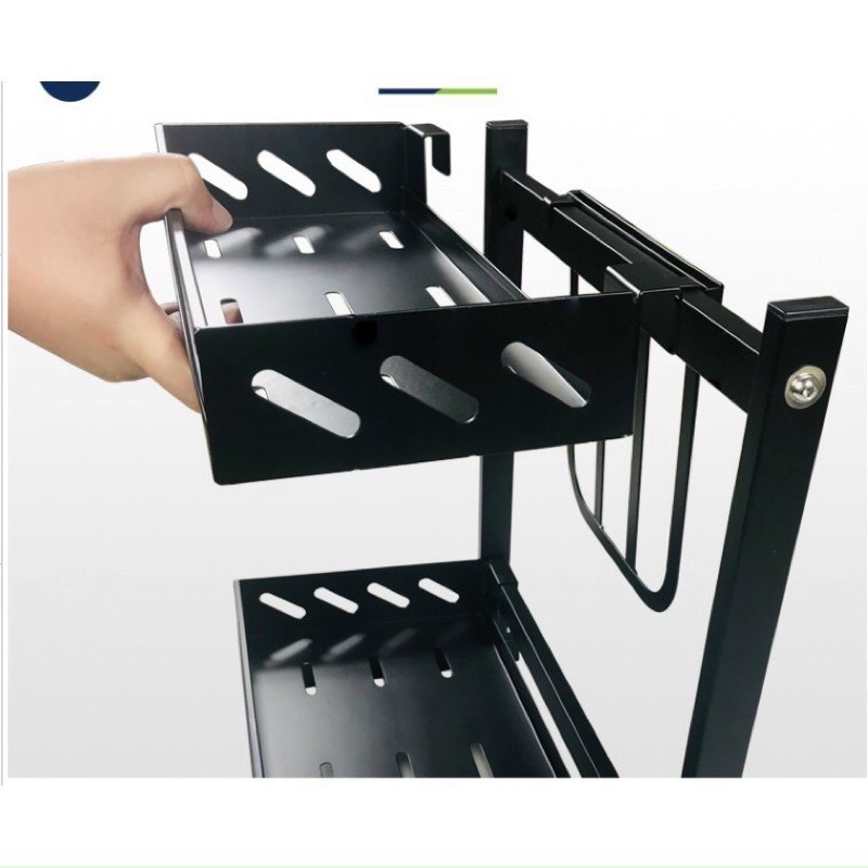 Kệ để gia vị 2 tầng - Màu đen, thép sơn tĩnh điện chống gỉ