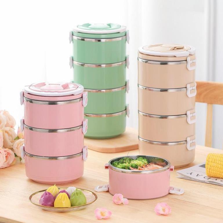 Hộp cơm giữ nhiệt lõi inox 4 tầng Lunch Box - Cà men 4 tầng Giữ nhiệt làm từ Lúa mạch An toàn cho Sức khỏe