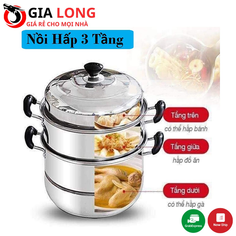 [TẶNG KHĂN LAU] Nồi Hấp 3 Tầng Inox Size 28cm Tiện Dụng Dùng Cho Mọi Loại Bếp