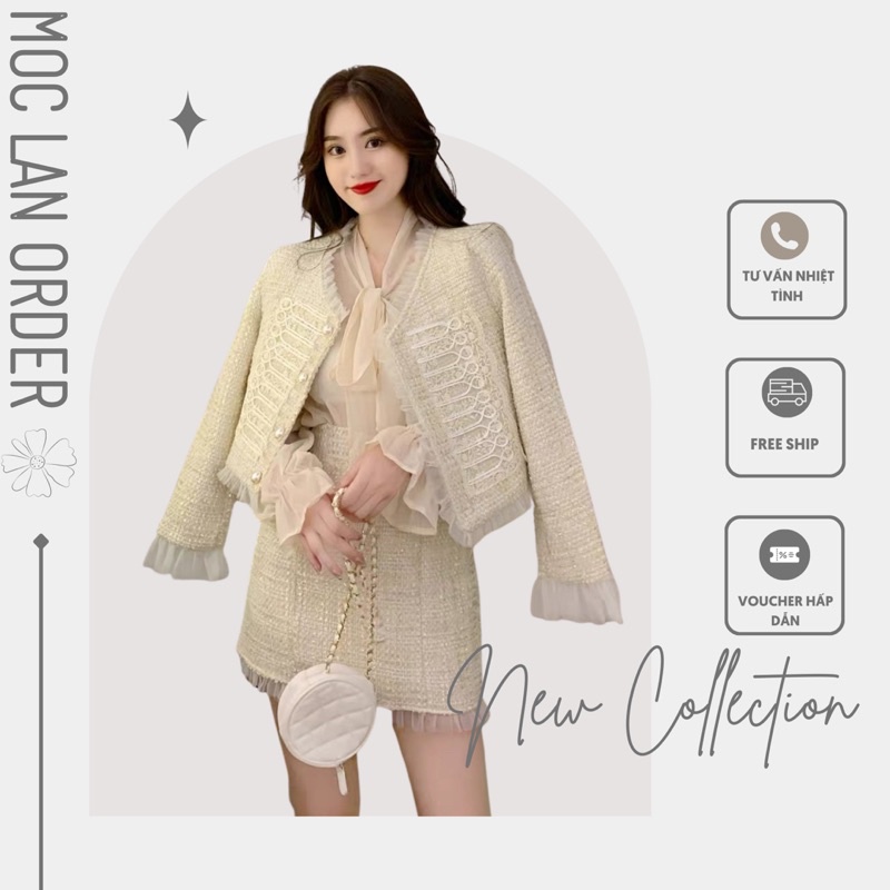(MộcLan ORDER) Set dạ tweed phối ren siêu xinh phong cách tiểu thư hàng Quảng Châu cao cấp kèm ảnh thật
