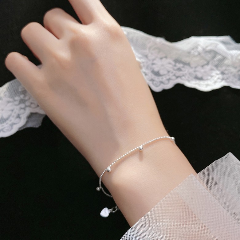 Lắc tay vòng tay nữ bạc s925 dây bi nhỏ và những hạt tròn trắng basic Cá jewelry LTB22