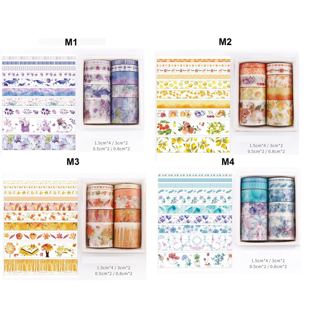 Set 10 Cuộn Băng Dính Washi Tape Trang Trí Scrapbook, Planner M3