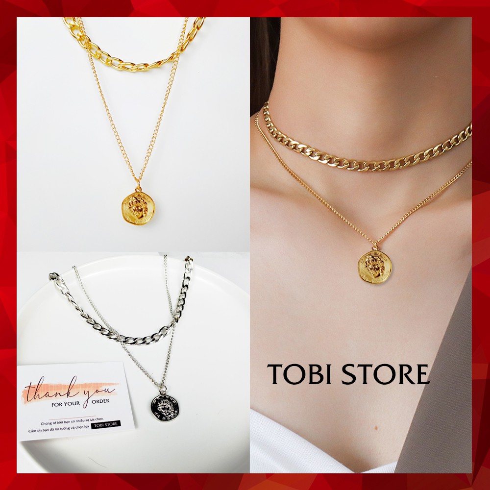 Ảnh shop chụp - Vòng Cổ Nữ Dây Chuyền Chocker 02 Tầng Layer Vòng Cổ Đồng Xu Thời Trang Cá Tính Giá Rẻ TB90