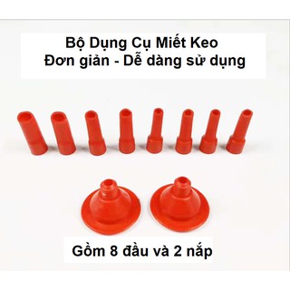 Bộ dụng cụ vuốt keo silicon, Dụng cụ chuốt keo silicon, miết keo. Bộ 8 đầu vòi đi bơm keo nhựa và 2 nắp