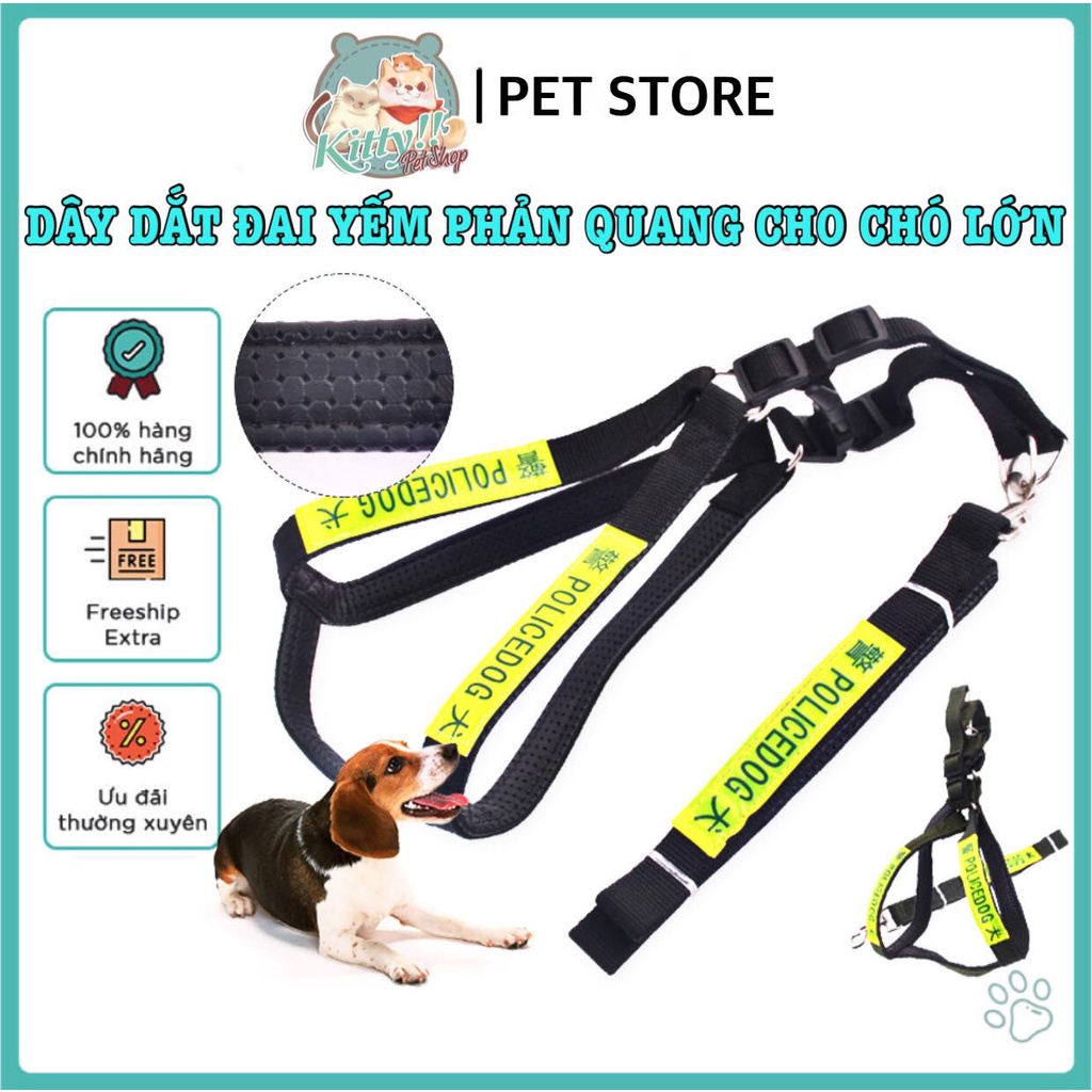 Dây xích, dây dắt kèm đai yếm có phản quang dành cho chó lớn - dây xích yếm lớn cho chó - Kitty Pet Shop BMT