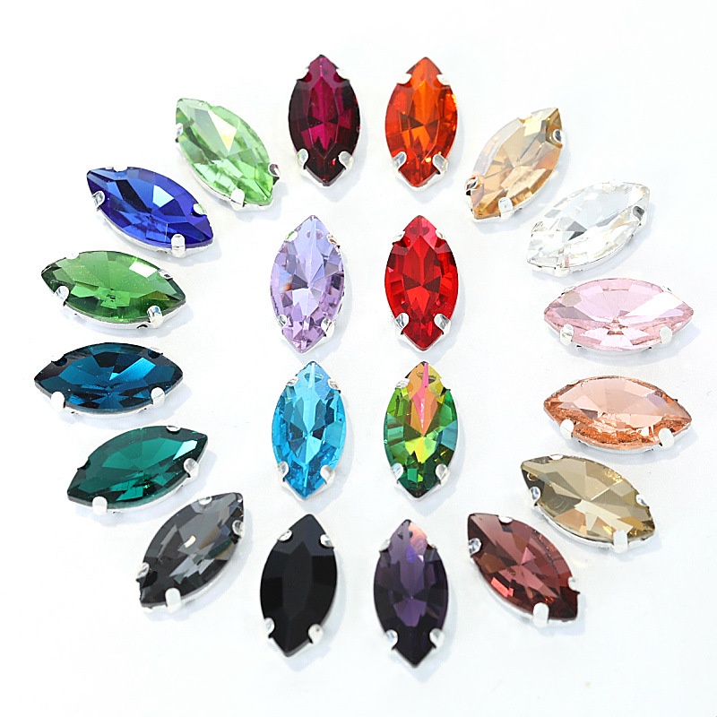Set 20 viên đá hình mắt ngựa 7x15mm dùng trang trí DIY nhiều màu tùy chọn