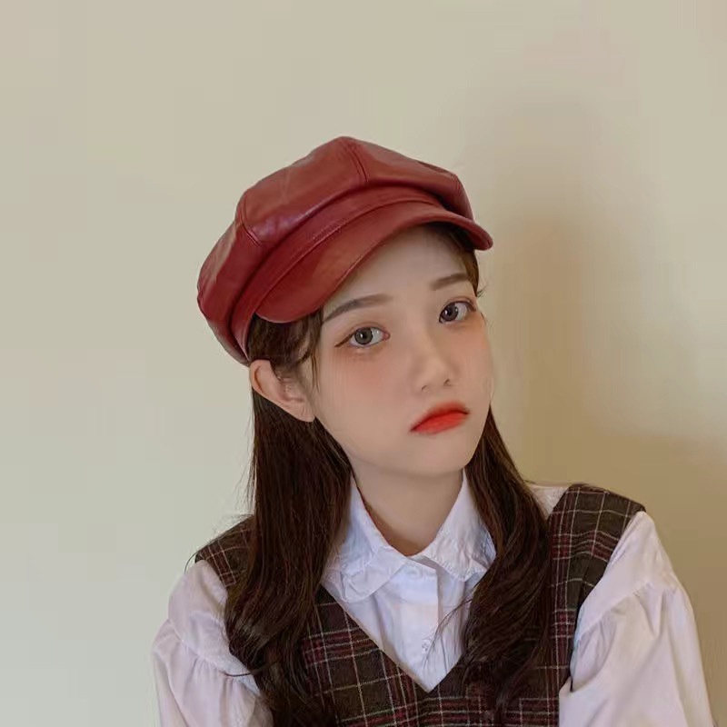 Mũ Beret Da Pu Hình Bát Giác Phong Cách Anh Quốc Cá Tính Cho Nữ
