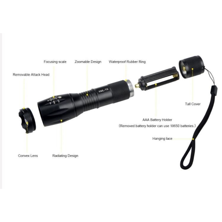 Phiên Bản Cao Cấp Đèn Pin Siêu Sáng Chiếu Sáng Cực Xa Có Thể Sạc Lại T6 Hợp Kim Chống Nước | BigBuy360 - bigbuy360.vn