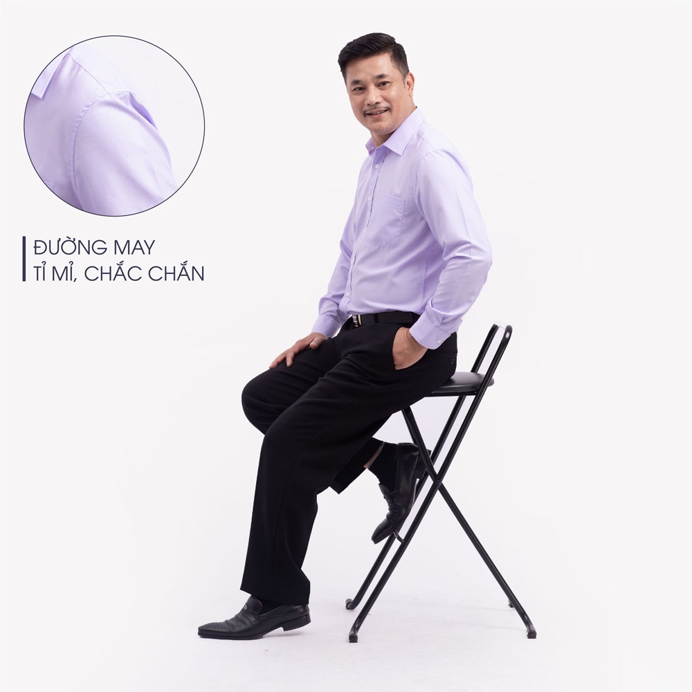 Áo Sơ Mi Nam Dài Tay Trung Niên ANCHI Classic Cotton Trơn Màu Tím Nhạt Cao Cấp